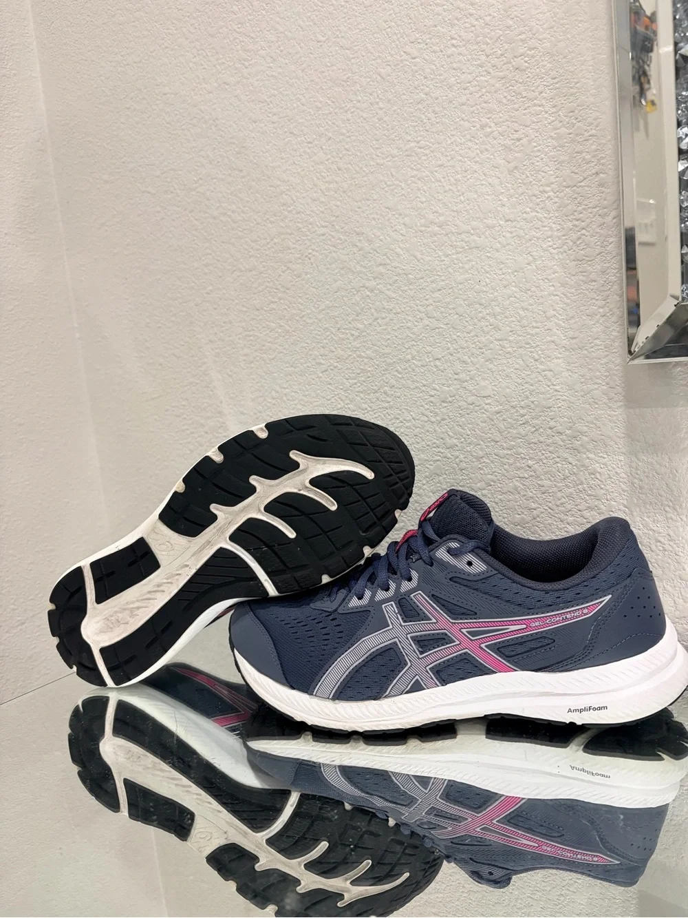 ASICS Women's Navy Running Sneakers with Pink Accents size 10